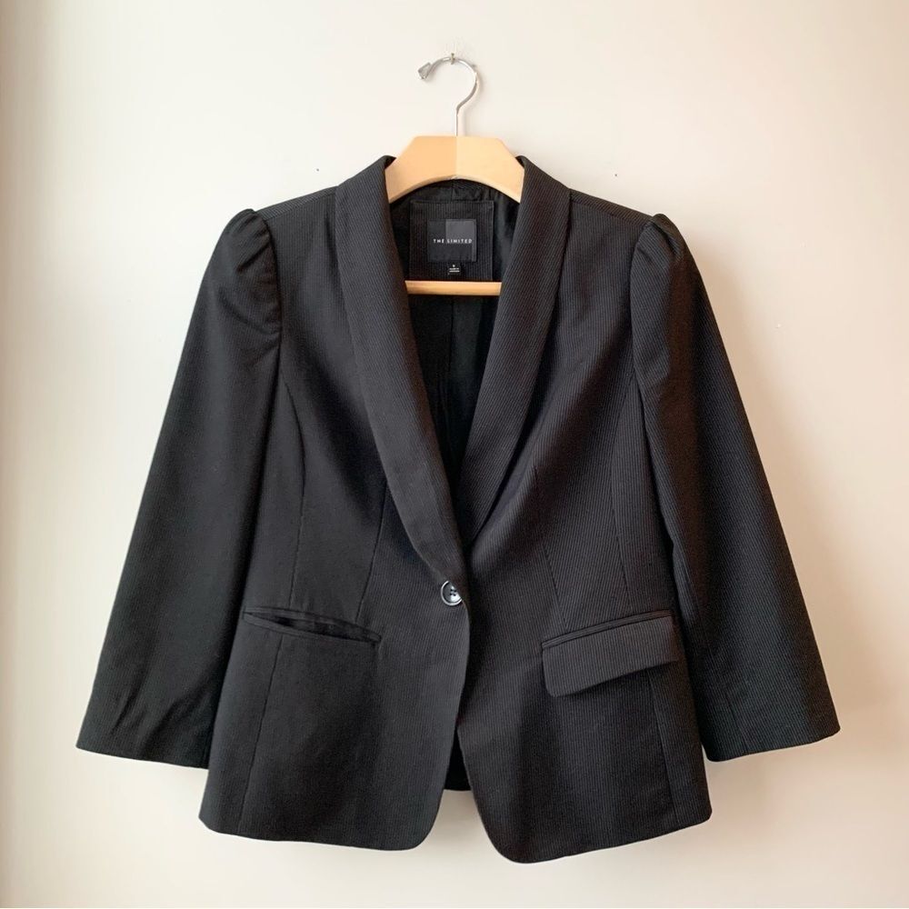 The Limited Black Cropped Sleeve Pinstripe Blazer Size Small